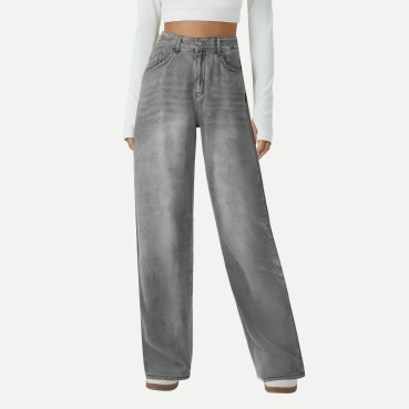 Solid color high waist street casual jeans