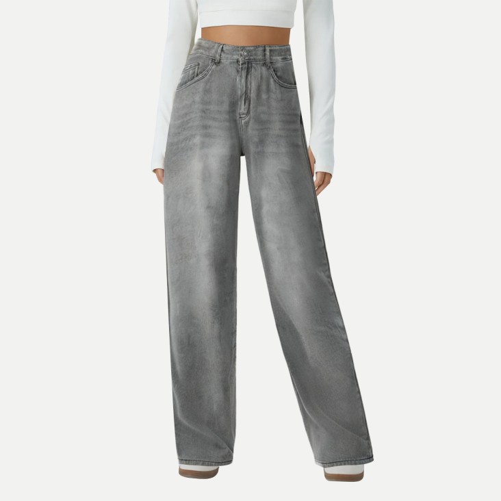Solid color high waist street casual jeans