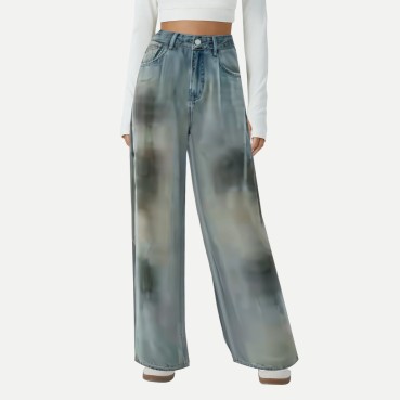 Fashion casual wide-leg washed jeans