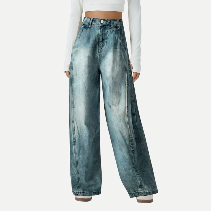 Washed loose wide-leg jeans