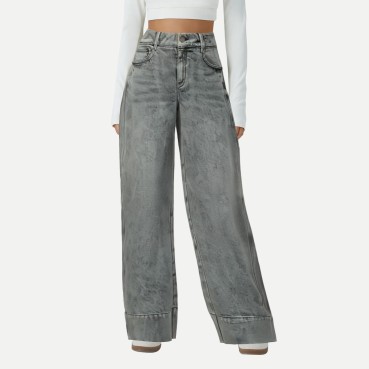 Cotton washed wide-leg women's jeans