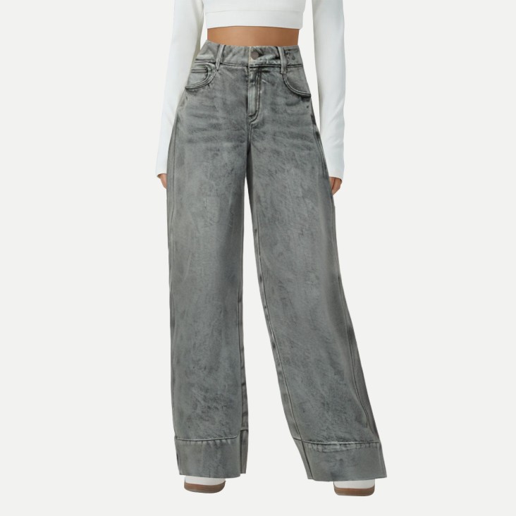 Cotton washed wide-leg women's jeans