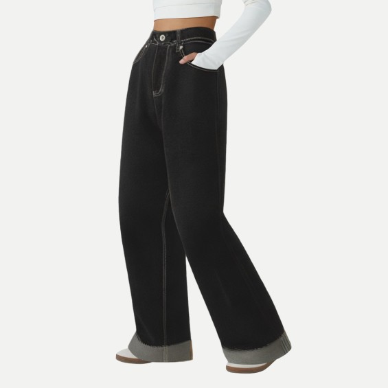 Women's Black Vintage High Street Straight Jeans