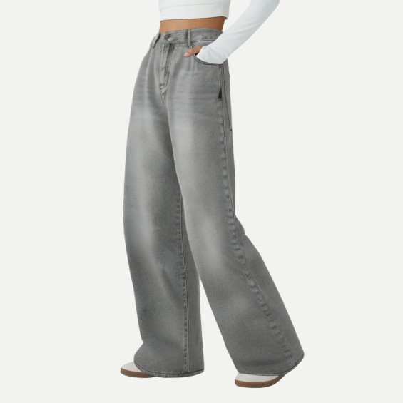 Solid color high waist street casual jeans