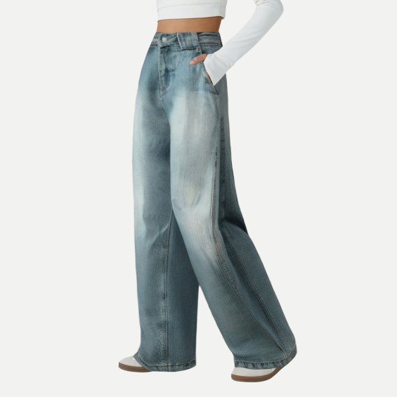 Washed loose wide-leg jeans