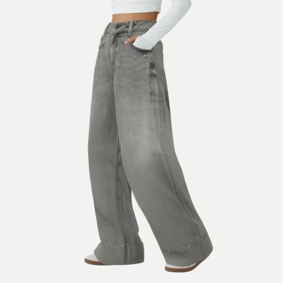 Cotton washed wide-leg women's jeans