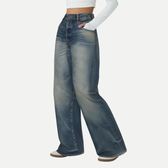 Vintage Embroidered Washed Women's Wide Leg Jeans