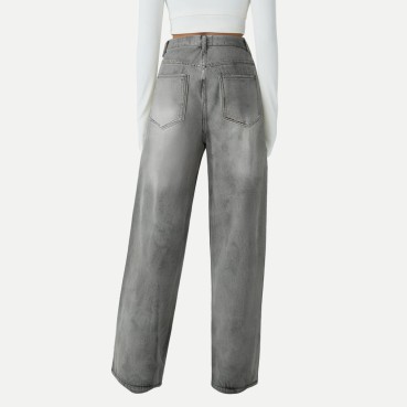 Solid color high waist street casual jeans