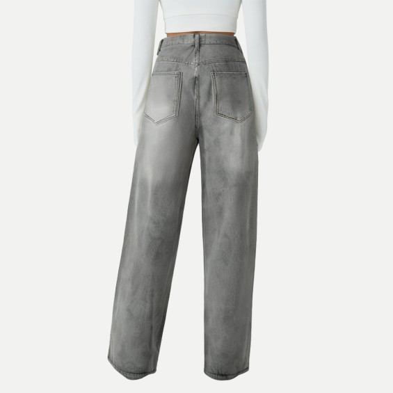 Solid color high waist street casual jeans