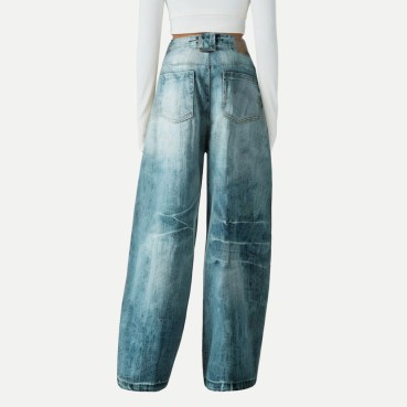 Washed loose wide-leg jeans