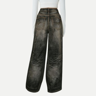 High Quality Distressed Brown Wide Leg Women's Jeans