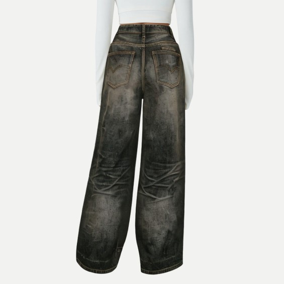 High Quality Distressed Brown Wide Leg Women's Jeans