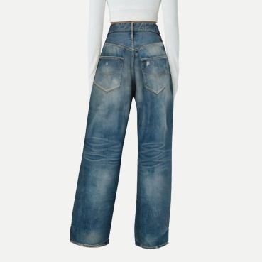 Vintage Embroidered Washed Women's Wide Leg Jeans
