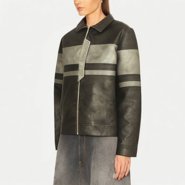 Women's Pu Leather Stand Collar Motorcycle Jacket