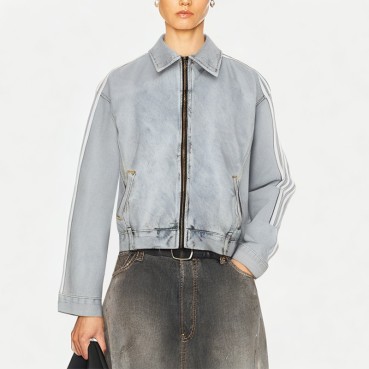 Ribbon Stitching Washed Denim Jacket For Women