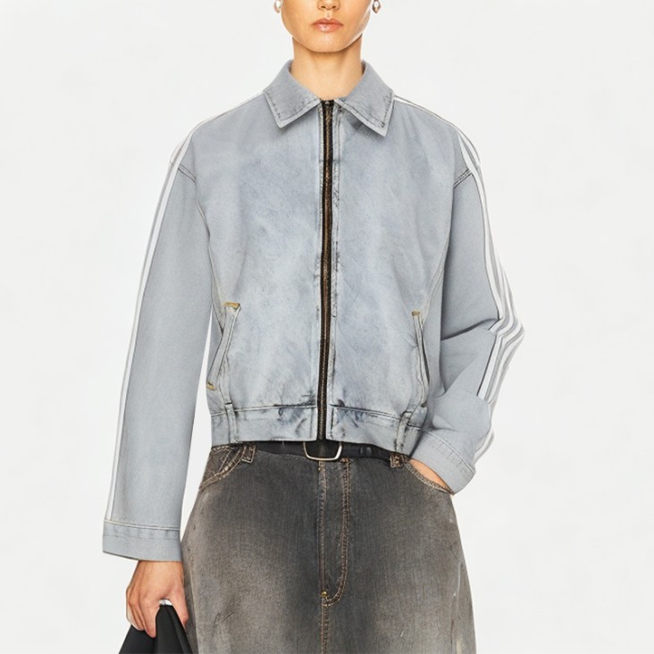 Ribbon Stitching Washed Denim Jacket For Women