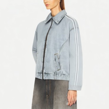 Ribbon Stitching Washed Denim Jacket For Women