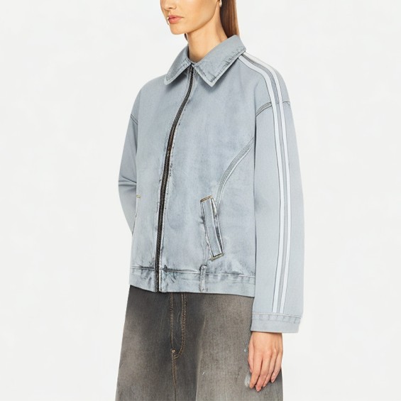 Ribbon Stitching Washed Denim Jacket For Women