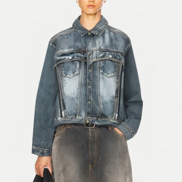 Zipper Washed Women's Denim Jacket