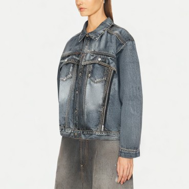 Zipper Washed Women's Denim Jacket