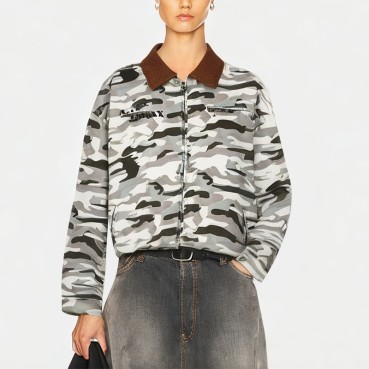 Women's Camouflage Lapel Zippered Casual Jacket