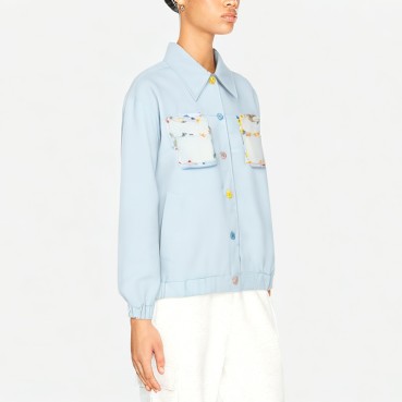 Women's Colored Button Cotton Denim Jacket