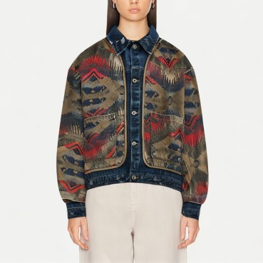 Women's Washed And Distressed Ethnic Style Denim Jacket