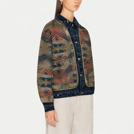 Women's Washed And Distressed Ethnic Style Denim Jacket