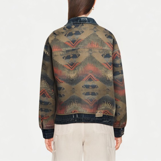 Women's Washed And Distressed Ethnic Style Denim Jacket