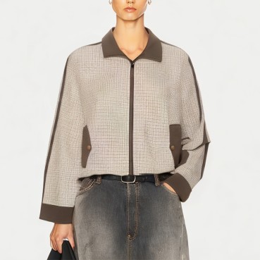 Women's Plaid Splicing Lapel Jacket 