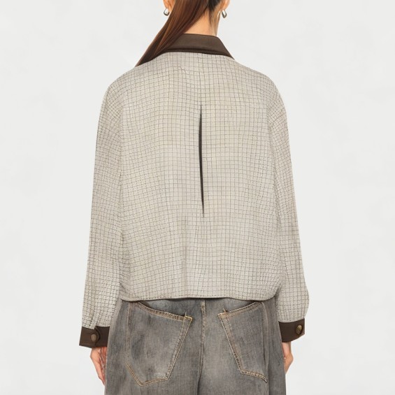 Women's Plaid Splicing Lapel Jacket 
