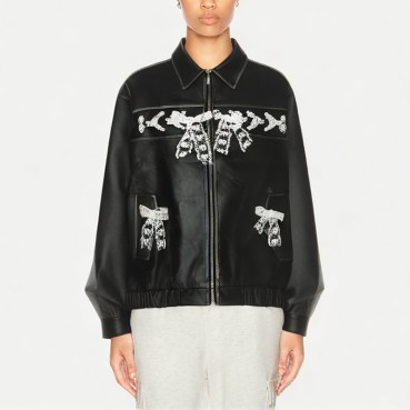 Retro Lace Motorcycle Leather Jacket for Women