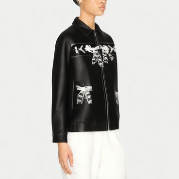 Retro Lace Motorcycle Leather Jacket for Women