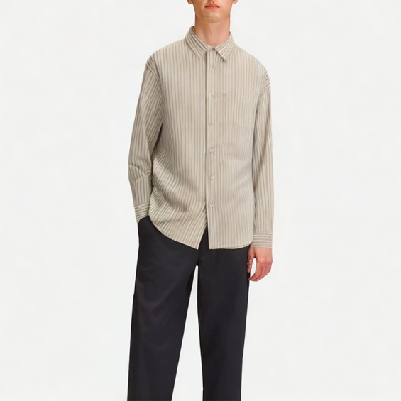 Men's Vertical Striped Long-Sleeved Shirt