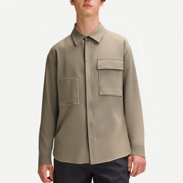 Men's Khaki Casual Commuter Long Sleeve Shirt