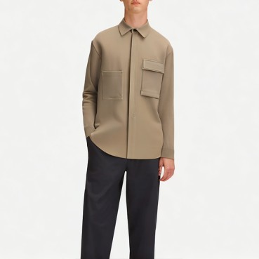 Men's Khaki Casual Commuter Long Sleeve Shirt