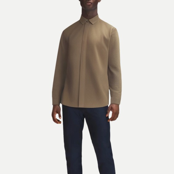 Textured Men's Solid Color Long Sleeve Shirt