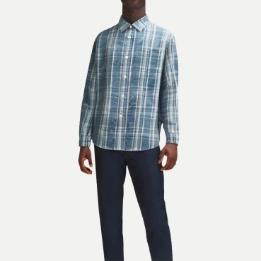 Men's Retro Blue Plaid Long Sleeve Shirt