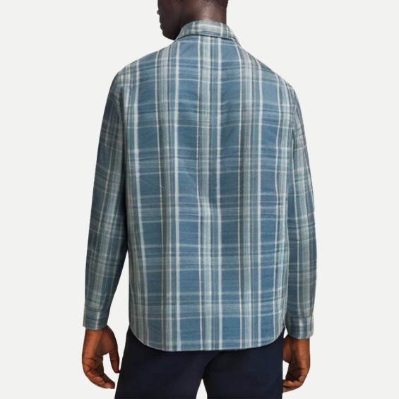 Men's Retro Blue Plaid Long Sleeve Shirt