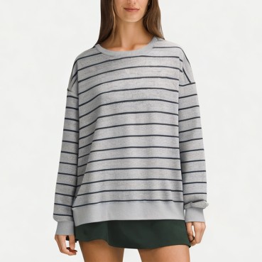 Women's Cotton Round Neck Striped Sweatshirt