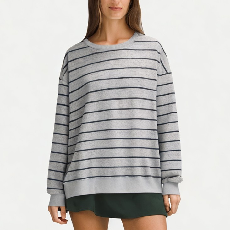 Women's Cotton Round Neck Striped Sweatshirt