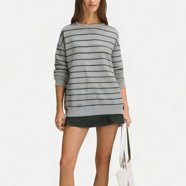 Women's Cotton Round Neck Striped Sweatshirt