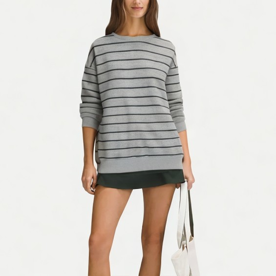 Women's Cotton Round Neck Striped Sweatshirt