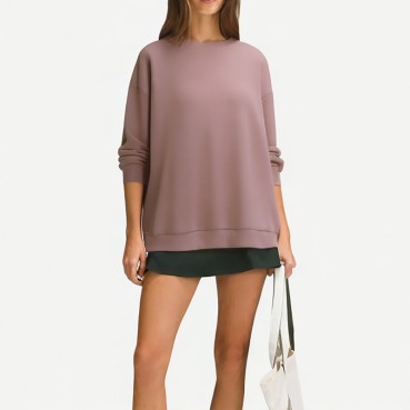 Purple Loose Round Neck Long Sleeve Women's Sweatshirt