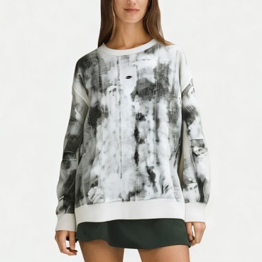 Women's Tie-Dye Gray Spring Round Neck Sweatshirt