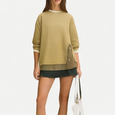 Women's Fake Two-piece Design Long Sleeve Sweater