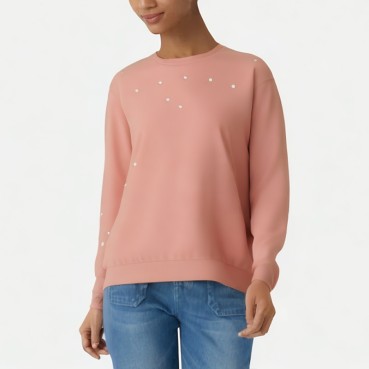 Women's Casual Round Neck Pearl Sweatshirt